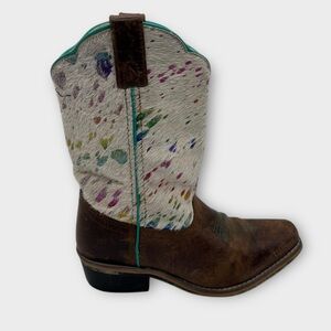 Dan Post Rumi Brown Leather Youth Boot w/Rainbow‎ Splatter DPC3908 Size 5 NICE!!